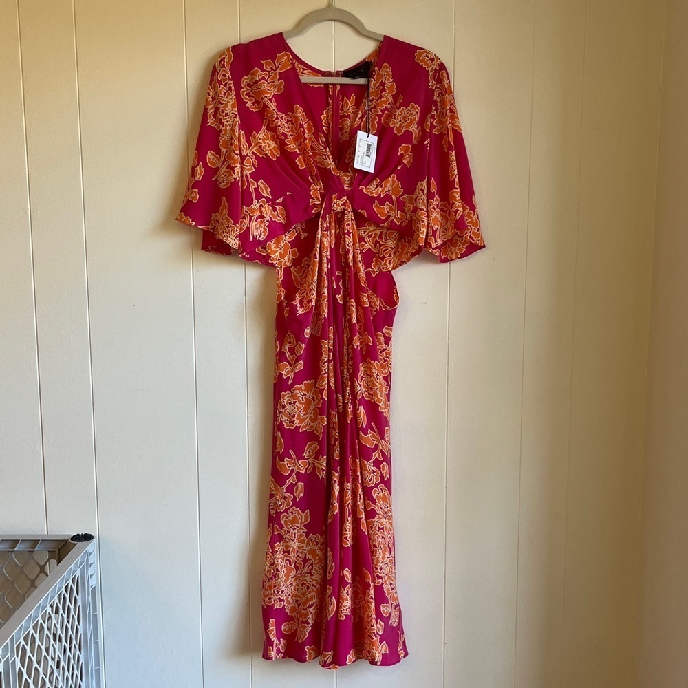 NWT Hatch X Revolve Maternity Pink Orange Floral Cutout Midi Thea Dress Sz 8-10 - Picture 6 of 16